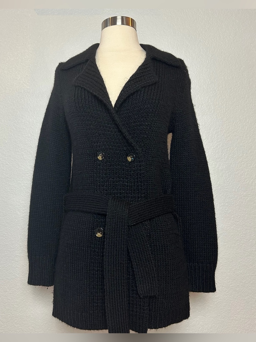 Tory Burch Cardigan Sweater Women's XS Black Alpaca Wool Blend Double Breasted